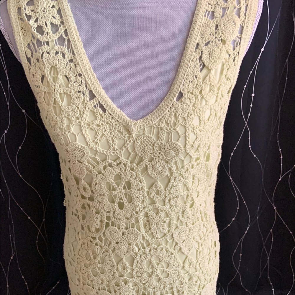 House of Harlow 1960 Lime Green Crochet Maxi Dress Boho Festival Beach - Picture 5 of 10